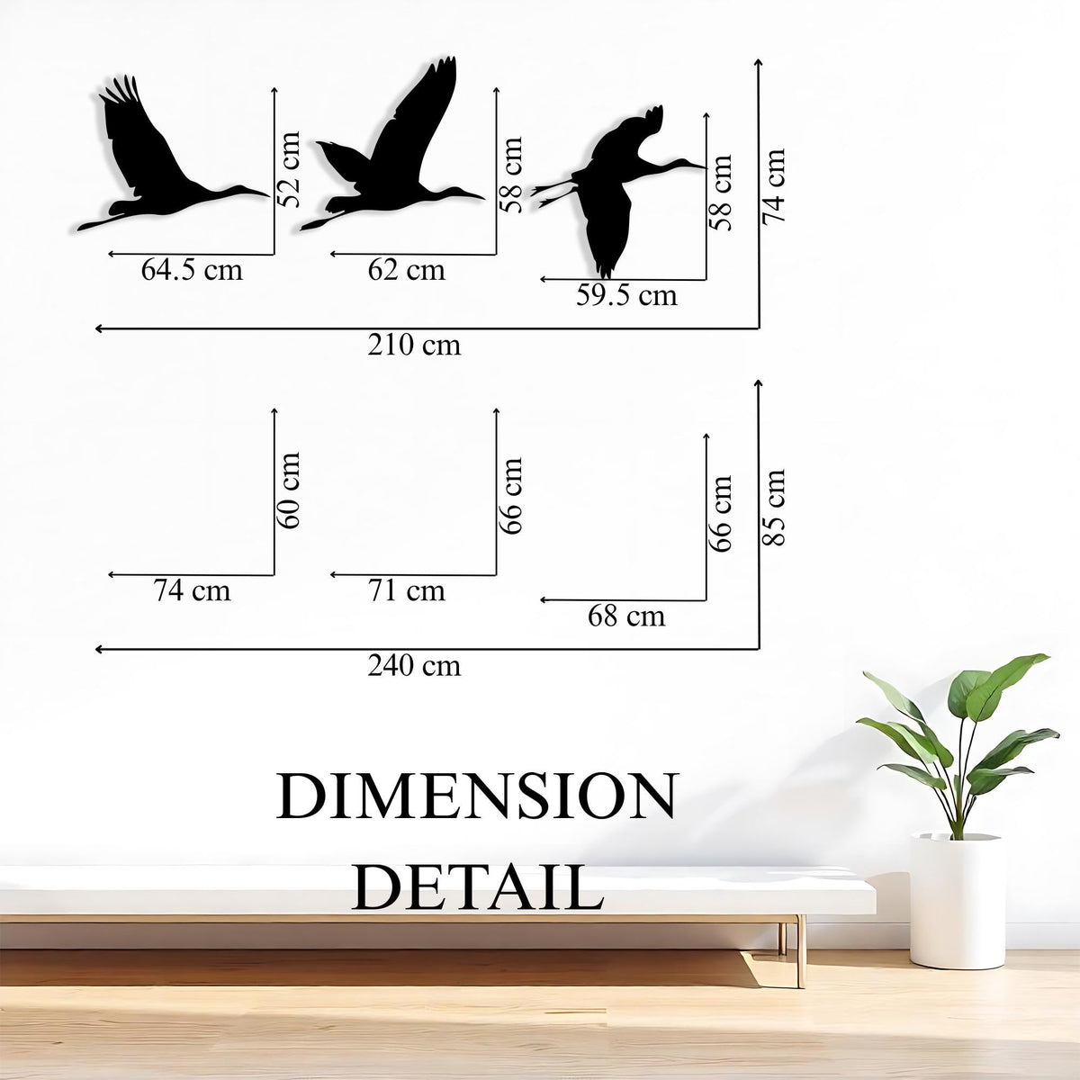 Set of 3 Flying Metal Birds Wall Art colour options for the metal panel