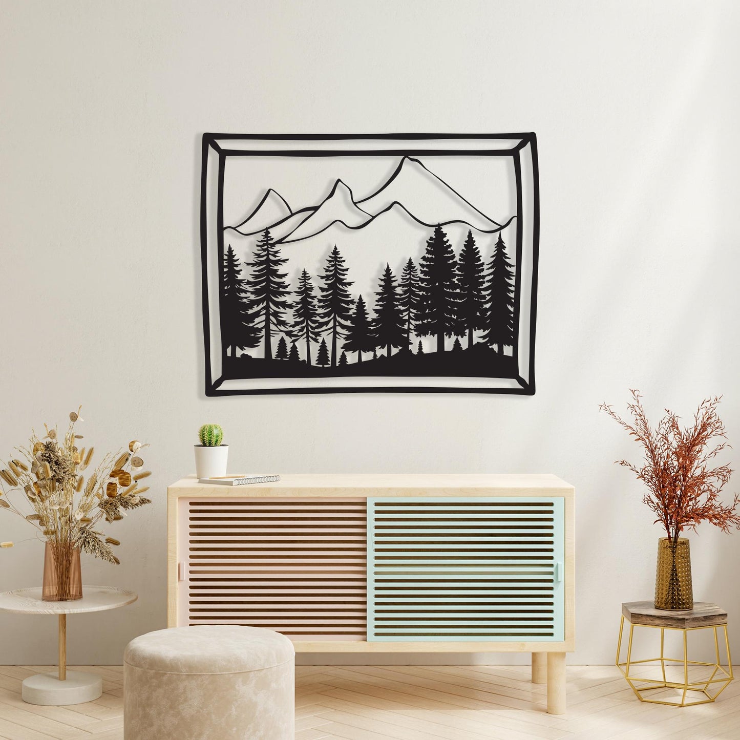 Mountain Forest Metal Wall Art, Rustic Cabin Decor, Housewarming | Wallsignature