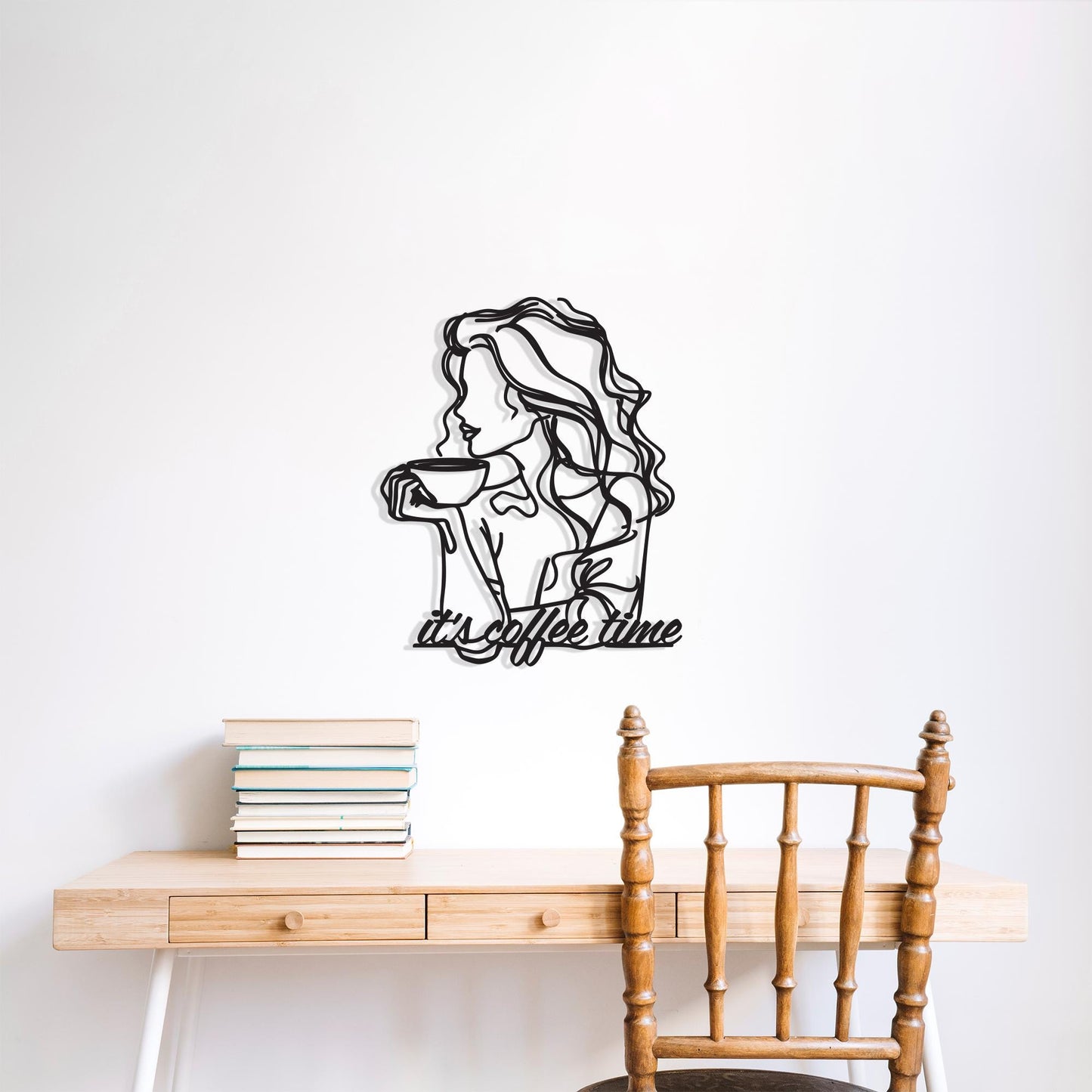 Coffee Time Metal Wall Art, Modern Woman One Line Design | Wallsignature