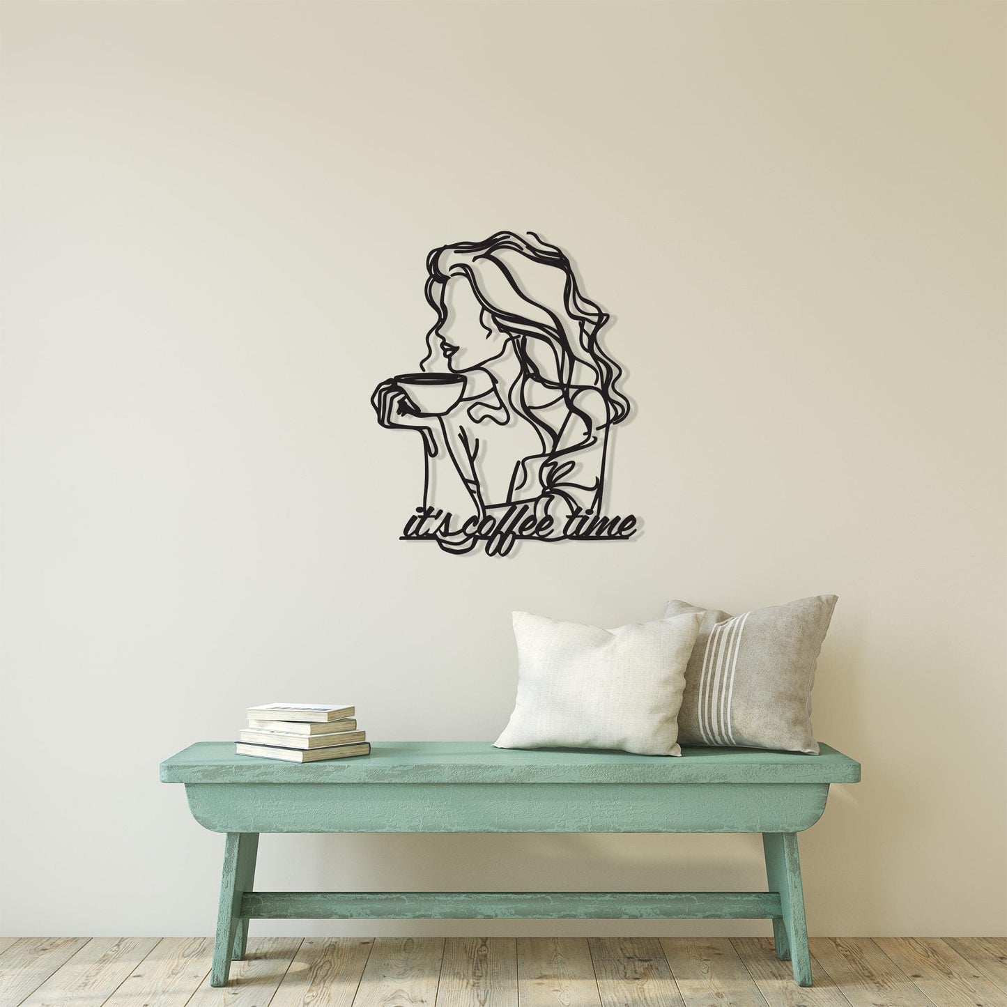 Coffee Time Metal Wall Art, Modern Woman One Line Design | Wallsignature
