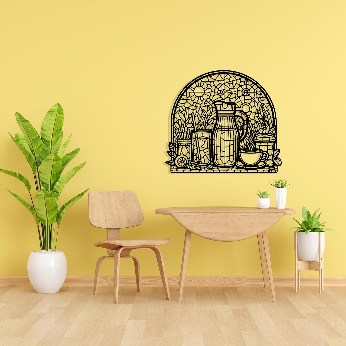 Stained Glass Style Coffee Bar Metal Wall Art, Rustic Kitchen Decor | Wallsignature