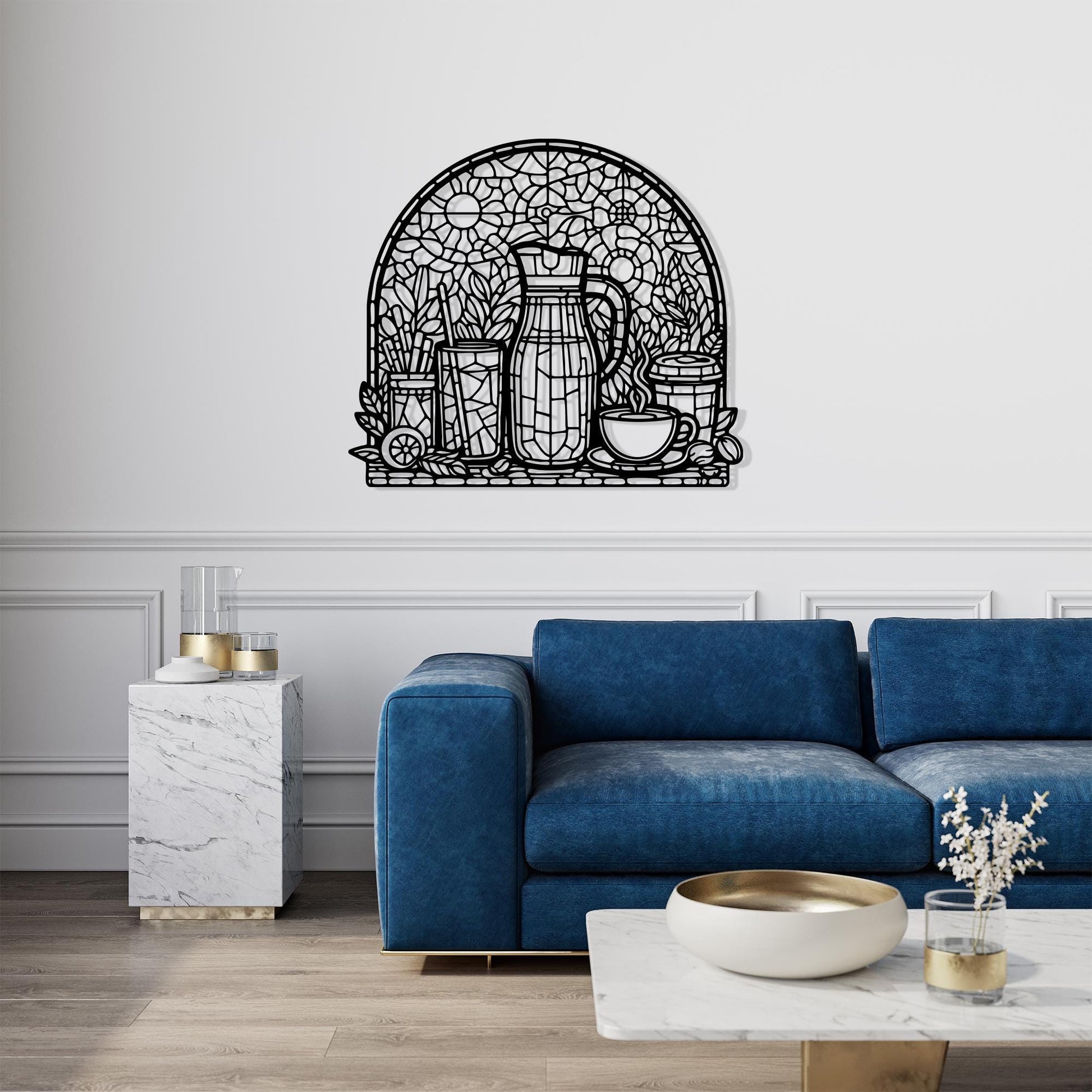 Stained Glass Style Coffee Bar Metal Wall Art bedroom interior styling