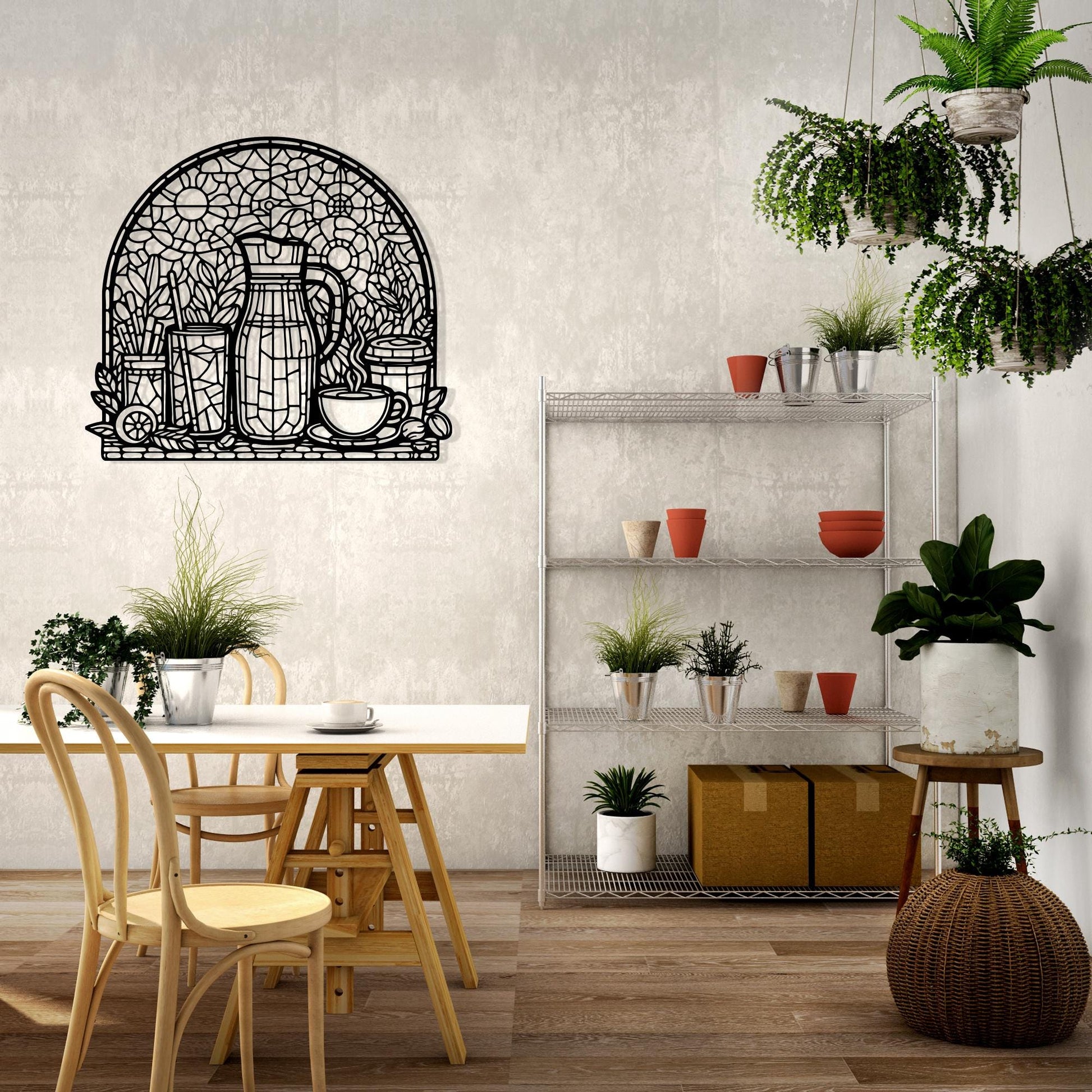 Stained Glass Style Coffee Bar Metal Wall Art, Rustic Kitchen Decor | Wallsignature