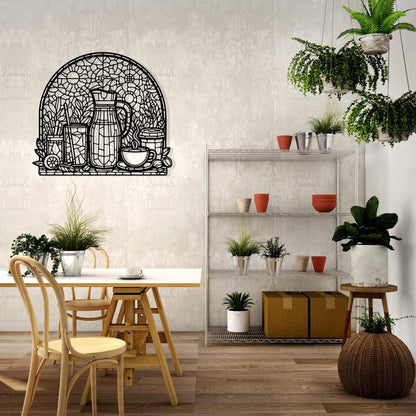 Stained Glass Style Coffee Bar Metal Wall Art size guide with dimensions in cm and inches