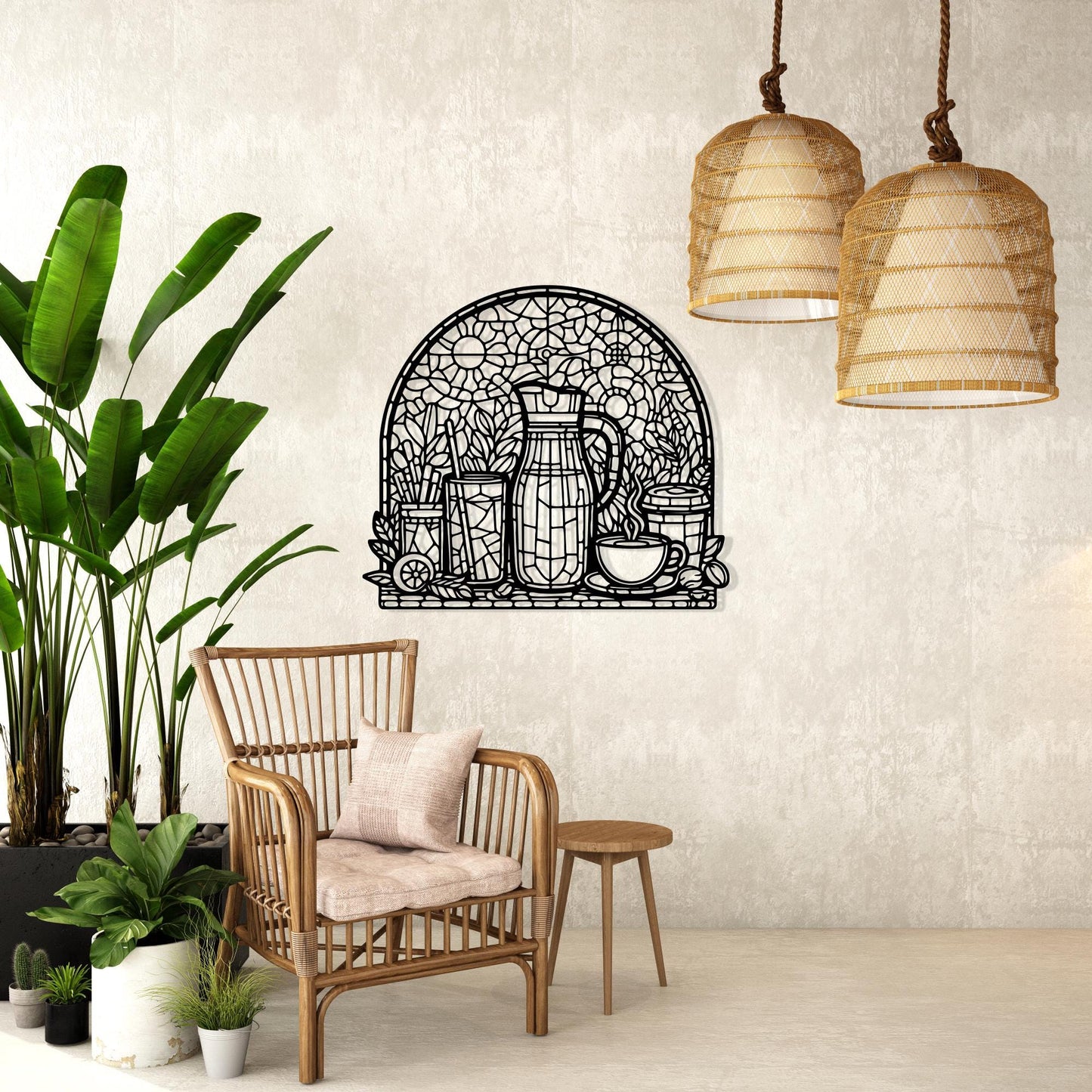 Stained Glass Style Coffee Bar Metal Wall Art, Rustic Kitchen Decor | Wallsignature