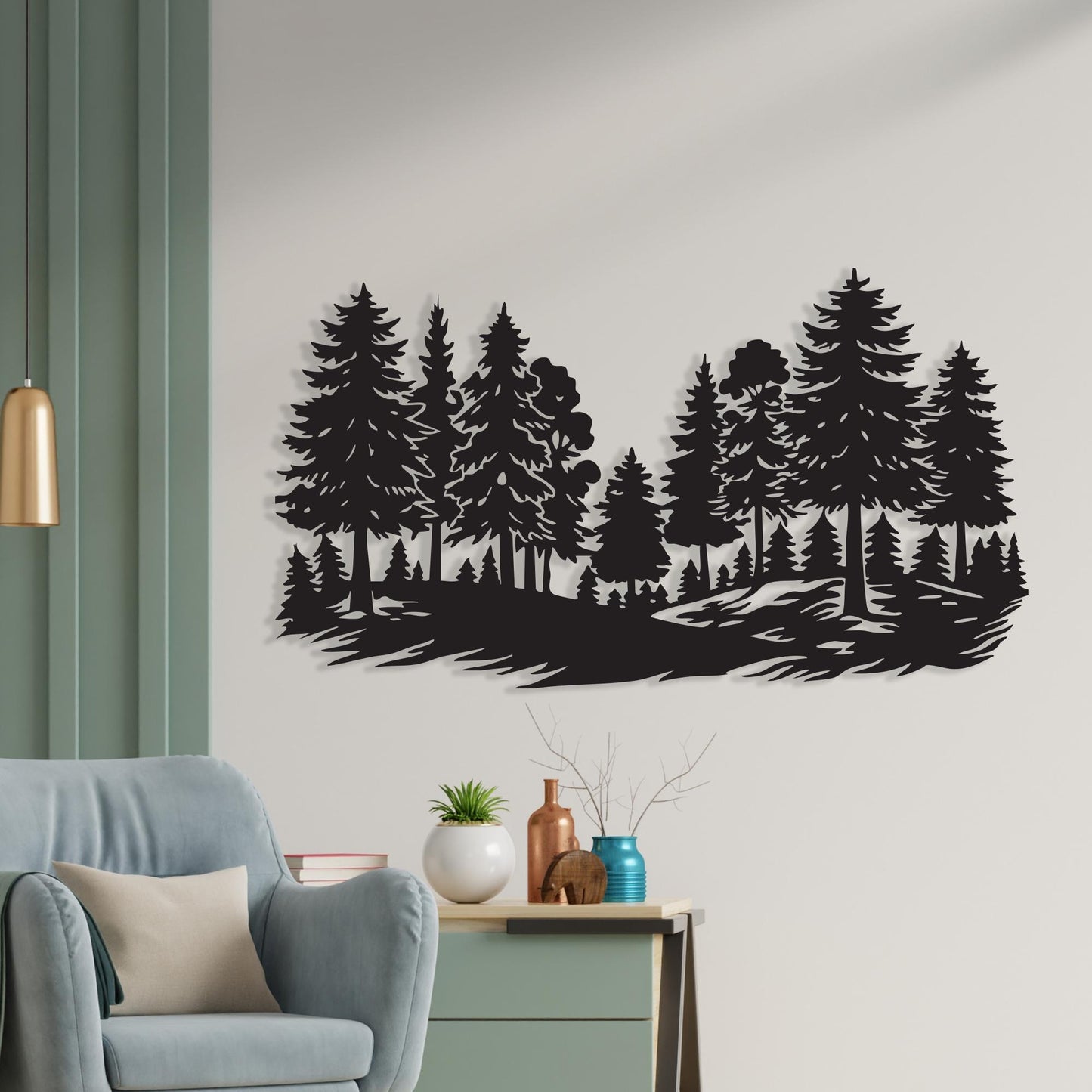Pine Forest Metal Wall Art, Black Steel Evergreen Tree Silhouette Modern Cabin Decor | Wallsignature