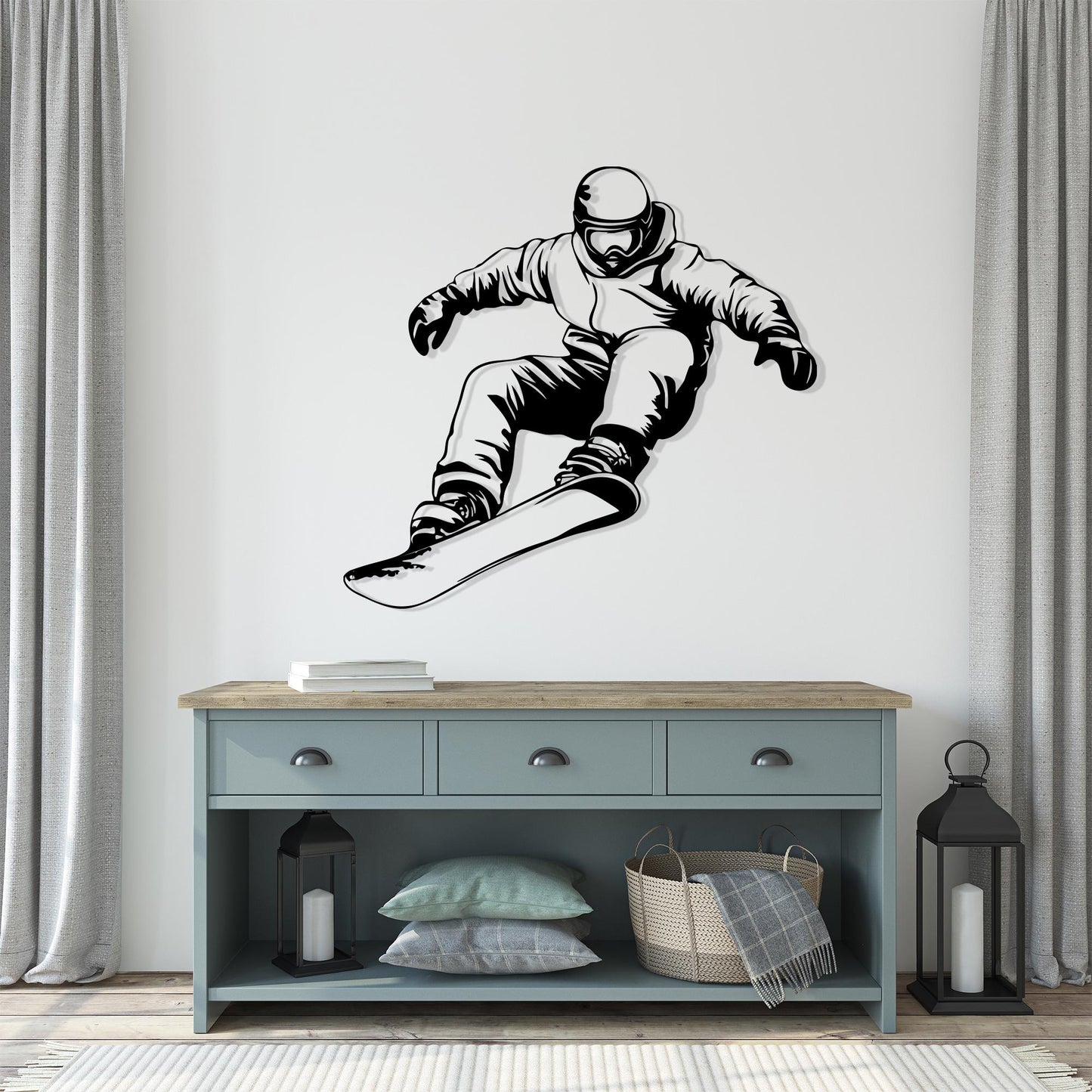 Snowboarder Metal Wall Art close-up of the powder-coated finish