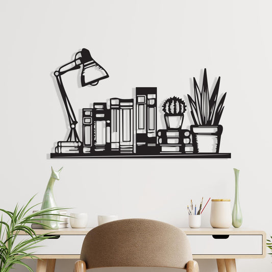 Black Metal Bookshelf Wall Art, Modern Reading Nook Decor, Unique Birthday Gifts | Wallsignature