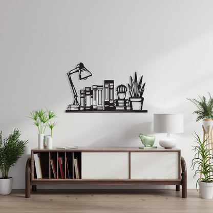 Black Metal Bookshelf Wall Art size guide with dimensions in cm and inches