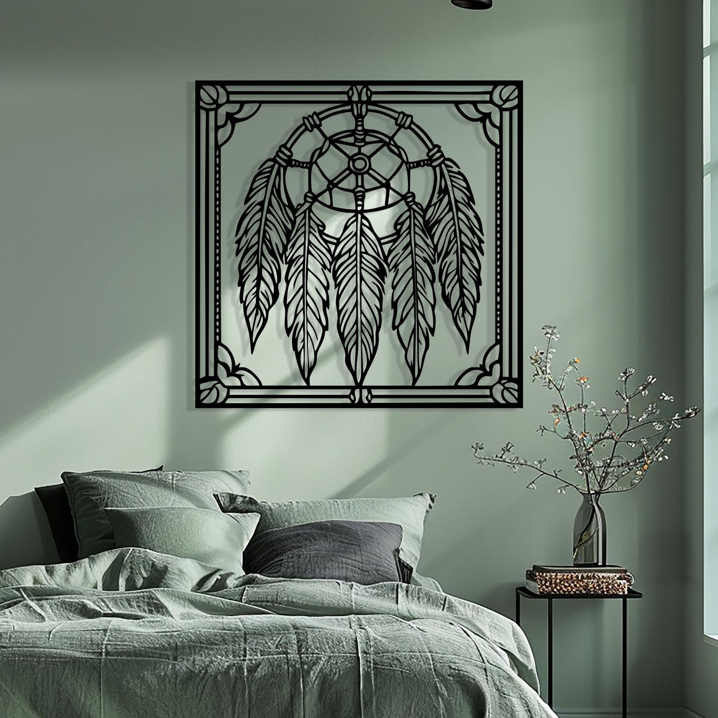 Dreamcatcher Metal Wall Art, Boho Feather Decor, Spiritual Housewarming Gift, Large Bedroom Hanging | Wallsignature