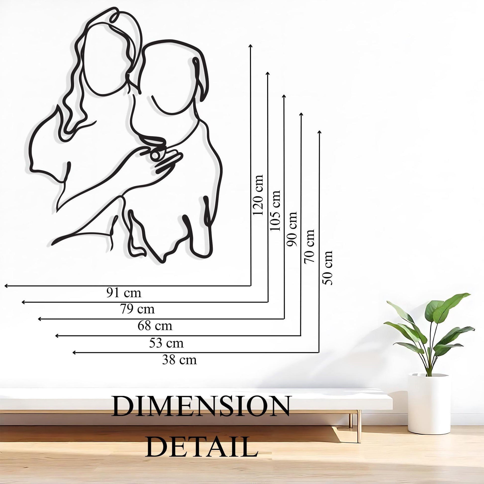 Dog Mom Metal Wall Art, Minimalist Line Decor, Pet Memorial Gift, Woman Hugging Puppy | Wallsignature