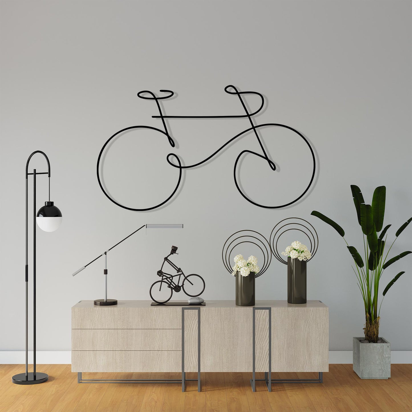 One Line Bicycle Metal Wall Art, Minimalist Cycling Silhouette, Sport Decor | Wallsignature