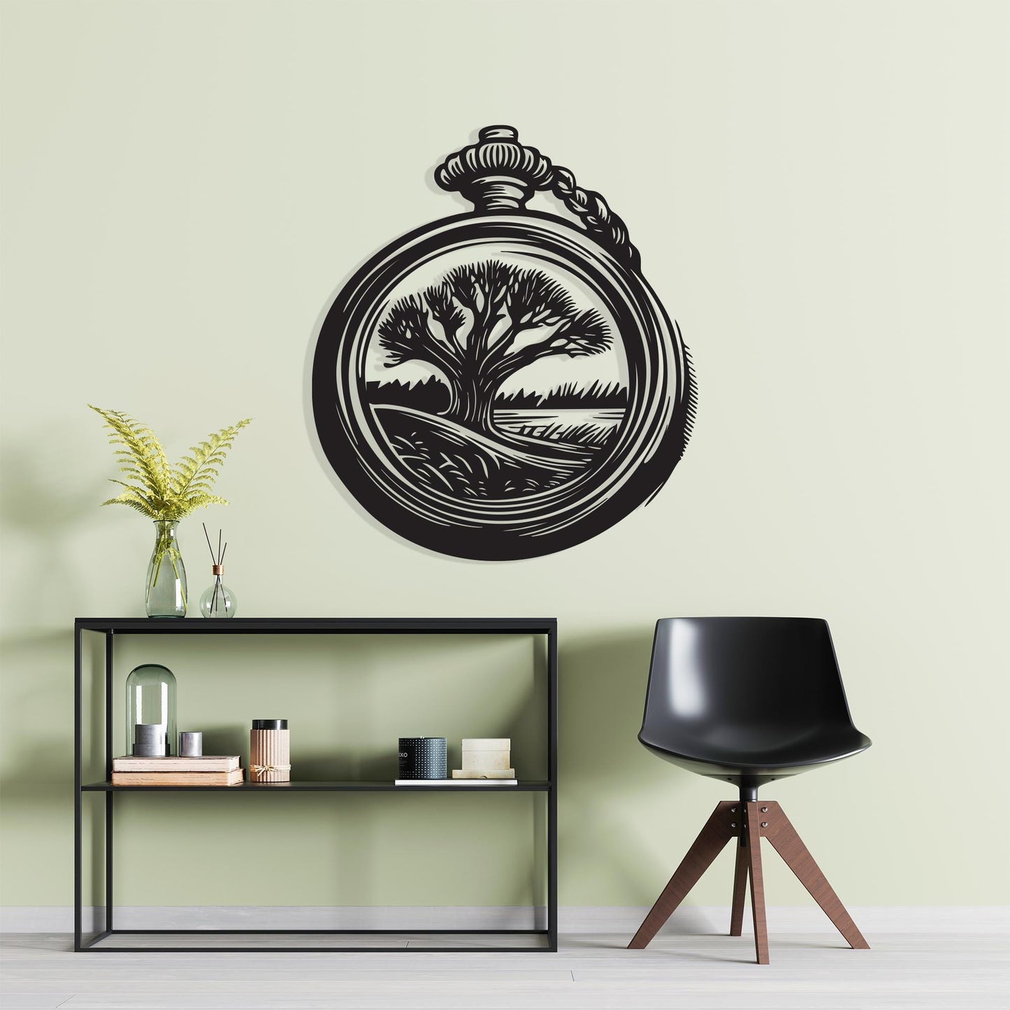 Vintage Pocket Watch Metal Wall Art hanging hardware and mounting detail