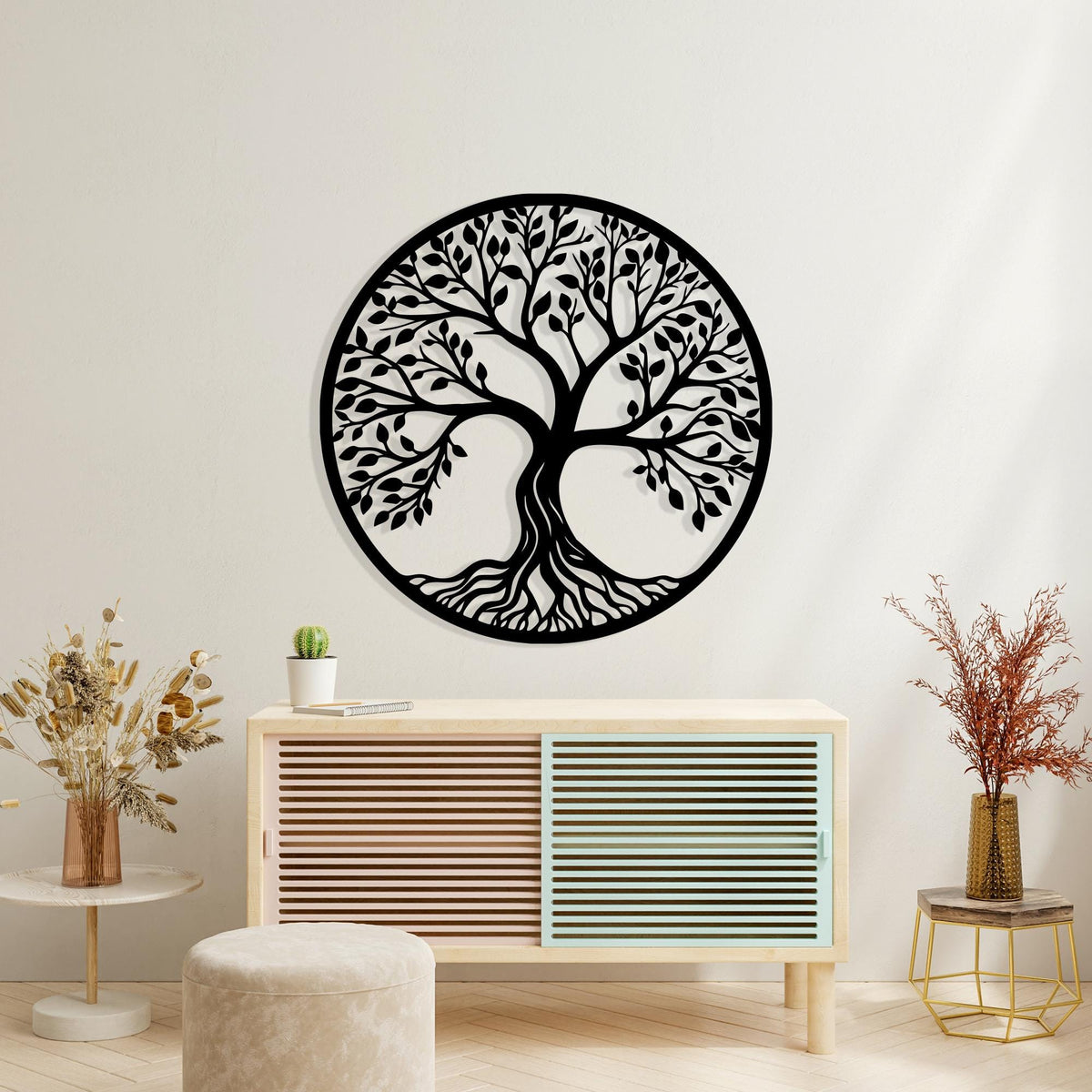 Tree of Life Metal Wall Art in a modern hallway