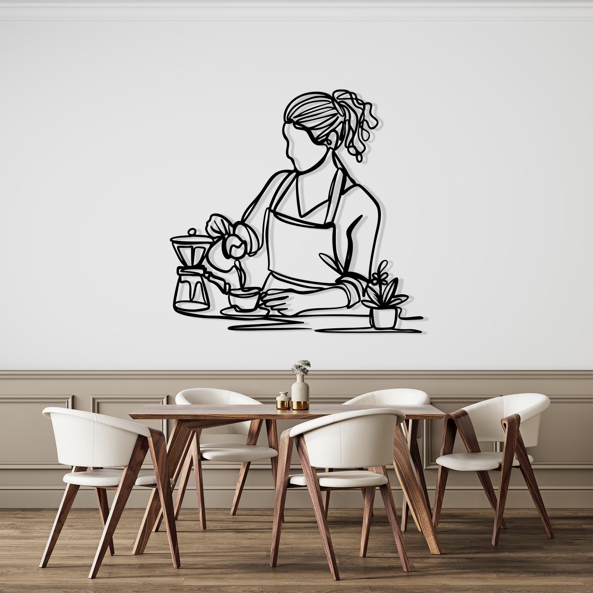 Barista Line Art Metal Wall Decor detail of the metal edge