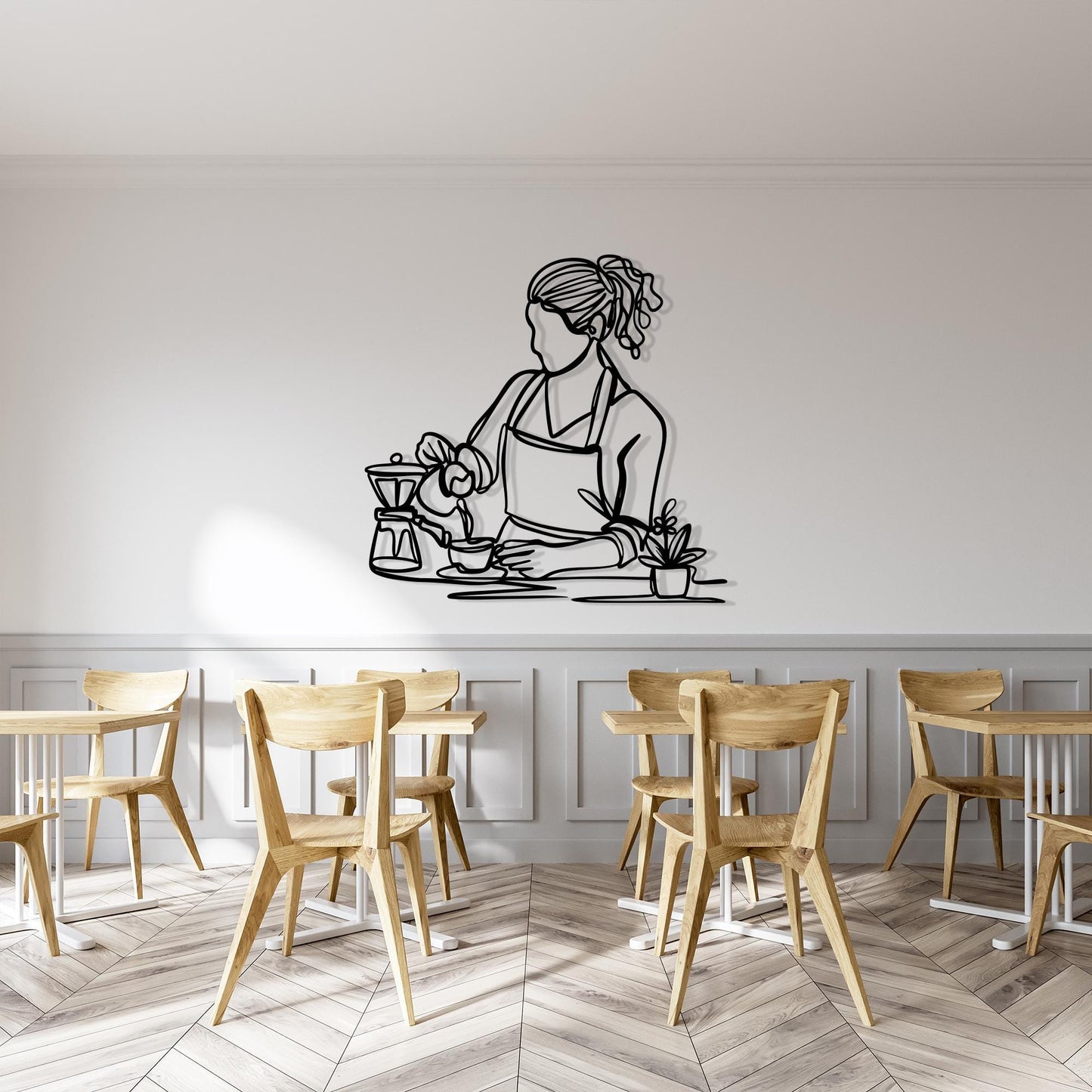 Barista Line Art Metal Wall Decor hanging hardware and mounting detail