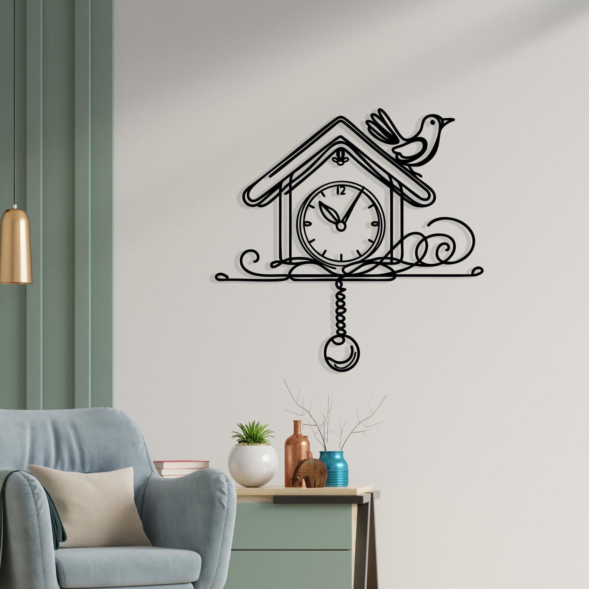Cuckoo Clock Metal Wall Art, Laser Cut Birdhouse Silhouette, Modern Home Décor | Wallsignature