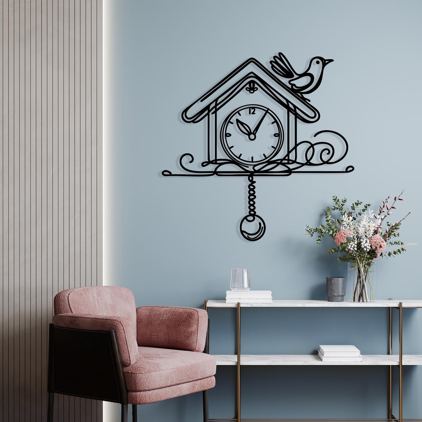 Cuckoo Clock Metal Wall Art, Laser Cut Birdhouse Silhouette, Modern Home Décor | Wallsignature