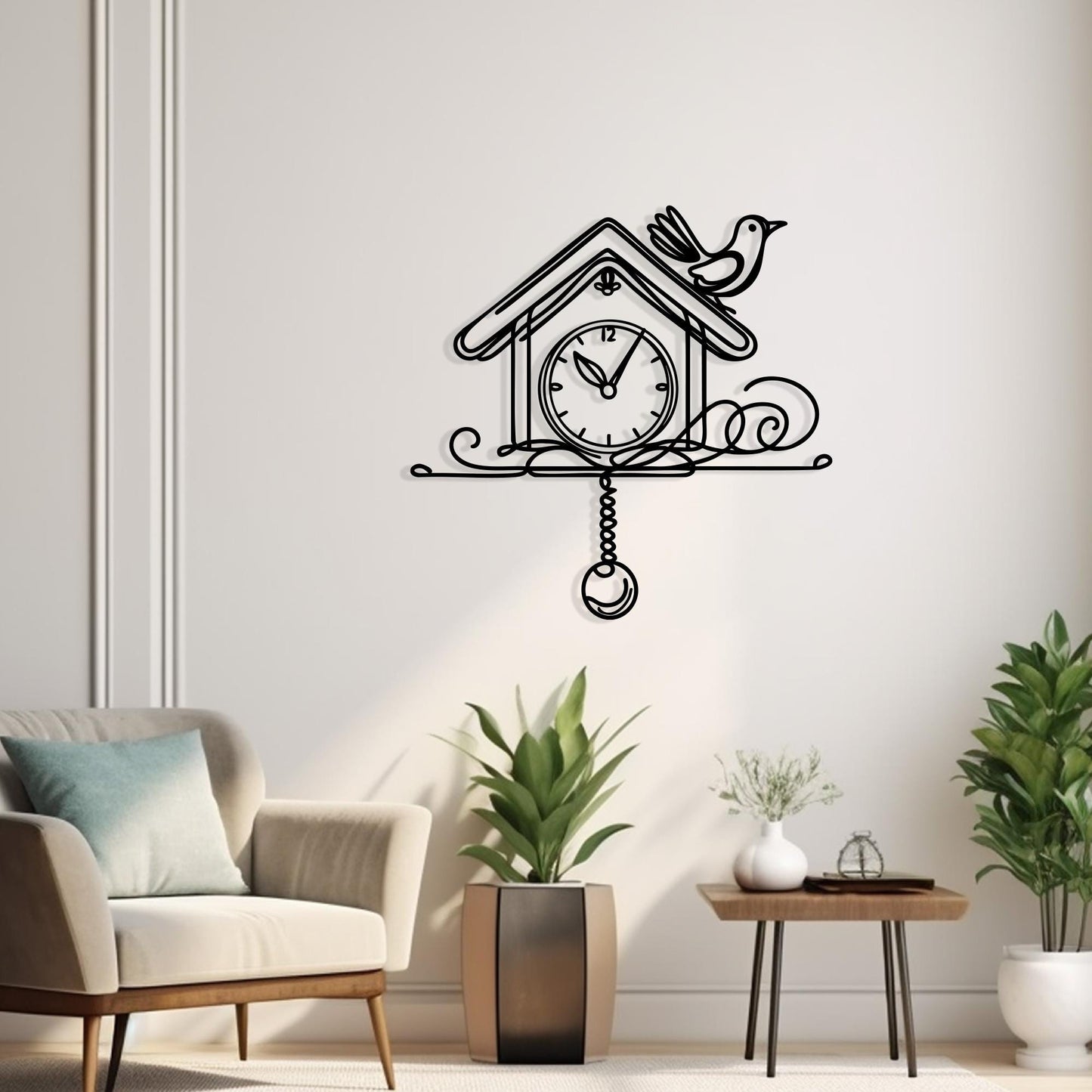 Cuckoo Clock Metal Wall Art hanging hardware and mounting detail