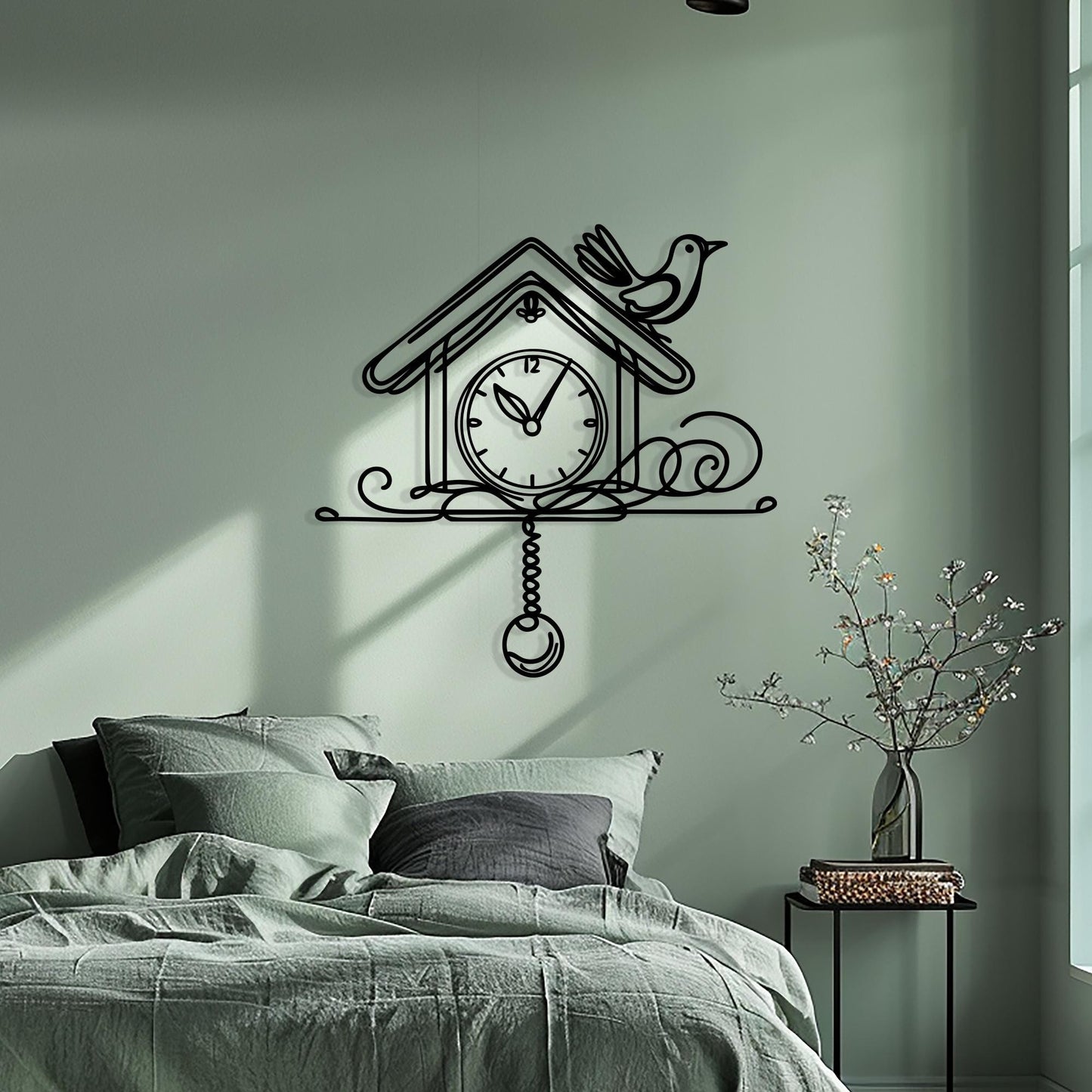Cuckoo Clock Metal Wall Art in a modern hallway