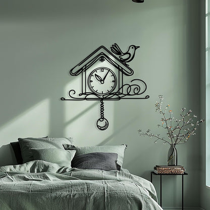 Cuckoo Clock Metal Wall Art in a modern hallway
