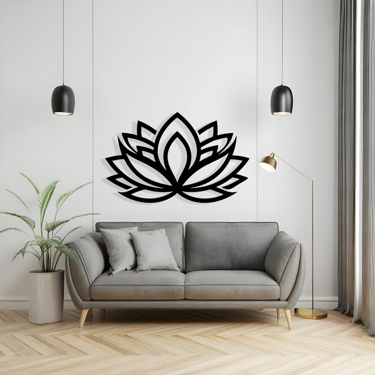 Lotus Flower Metal Wall Art hanging hardware and mounting detail