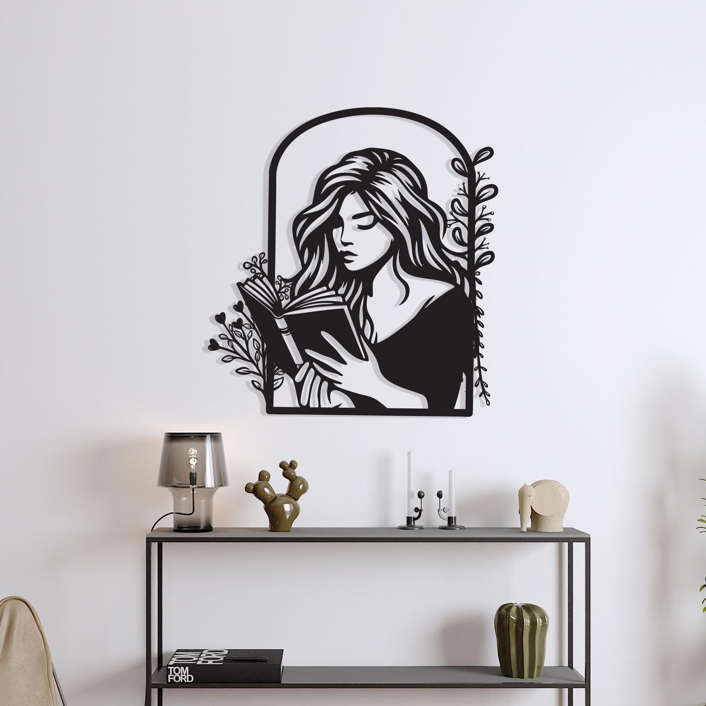 Metal Woman Reading Wall Art colour options for the metal panel