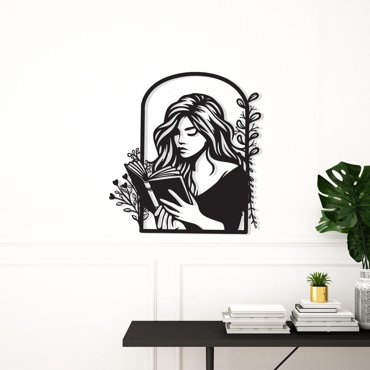 Metal Woman Reading Wall Art hanging hardware and mounting detail