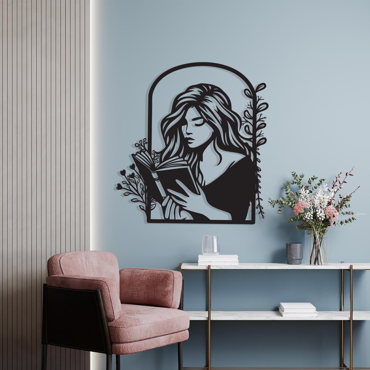 Woman Reading Metal Wall Art – Minimalist Steel Line Art Decor | Wallsignature
