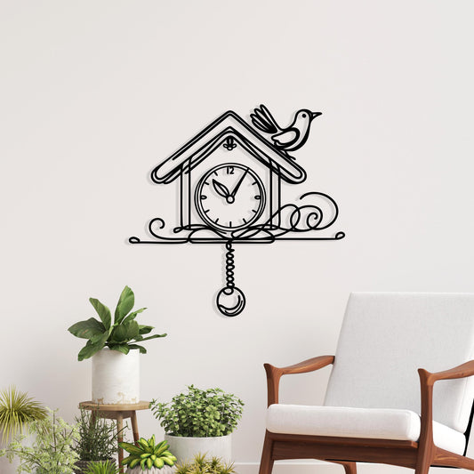 Cuckoo Clock Metal Wall Art, Laser Cut Birdhouse Silhouette, Modern Home Décor | Wallsignature