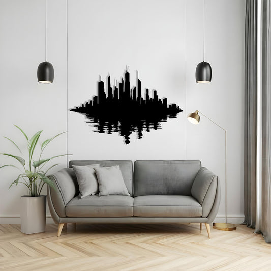 Modern City Skyline Metal Wall Art – laser-cut steel wall decor