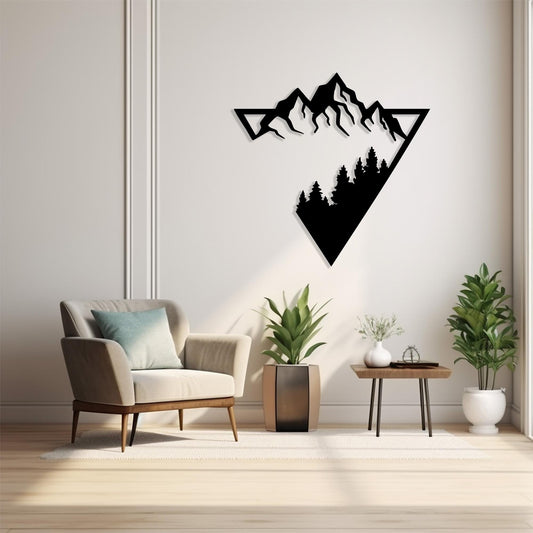 Mountain Forest Metal Wall Art – laser-cut steel wall decor