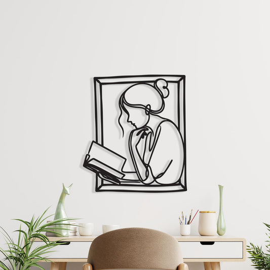 Woman Reading Metal Wall Art – Book Lover Gift & Study Sign Decor | Wallsignature