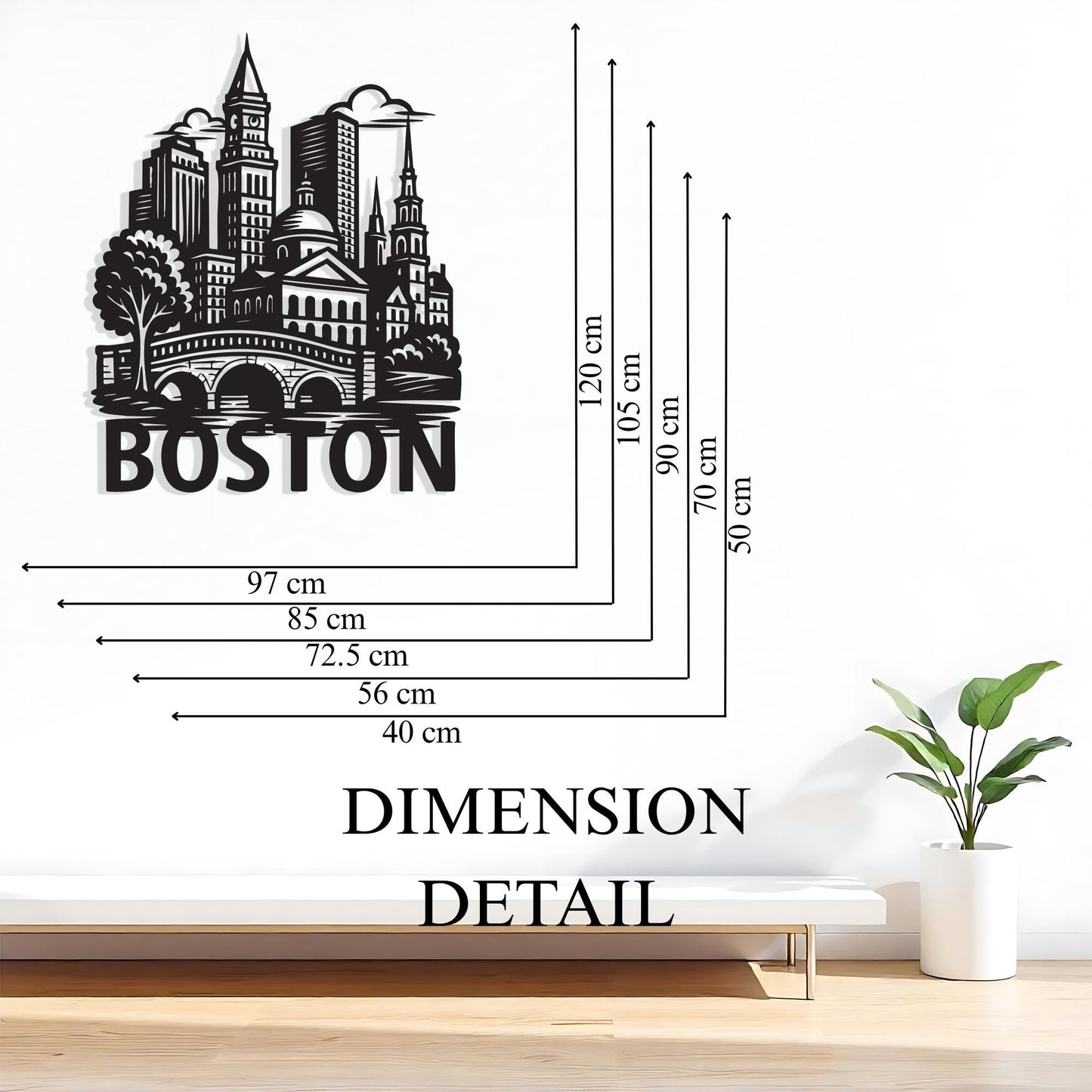 Boston Skyline Metal Wall Art, Modern Cityscape Home Decor | Wallsignature