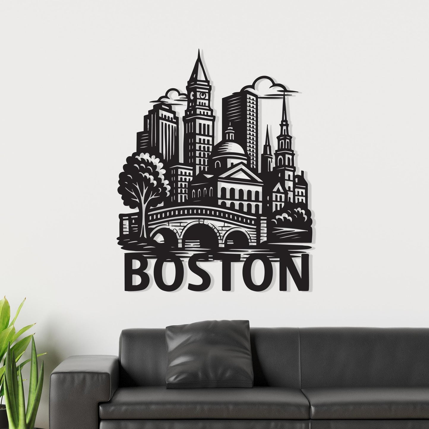 Boston Skyline Metal Wall Art, Modern Cityscape Home Decor | Wallsignature