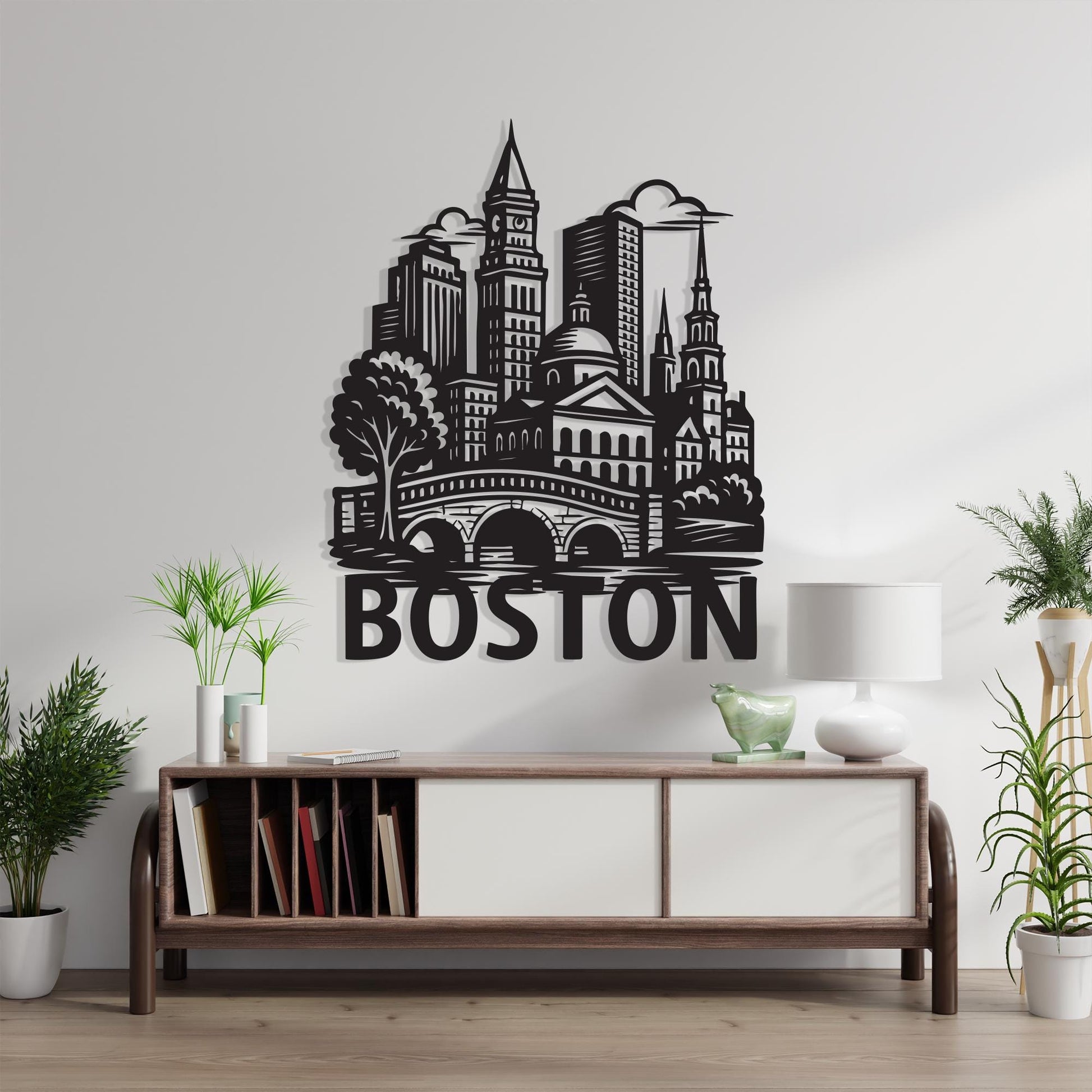 Boston Skyline Metal Wall Art, Modern Cityscape Home Decor | Wallsignature
