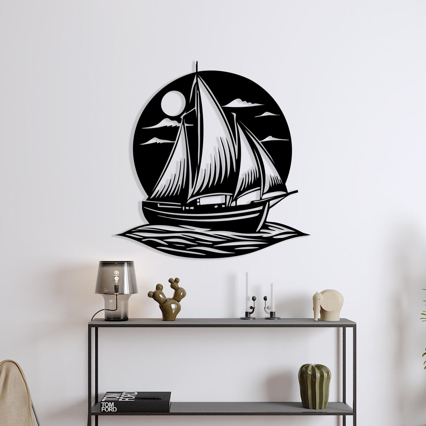 Sailboat Metal Wall Art hanging hardware and mounting detail