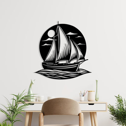 Sailboat Metal Wall Art close-up of the powder-coated finish