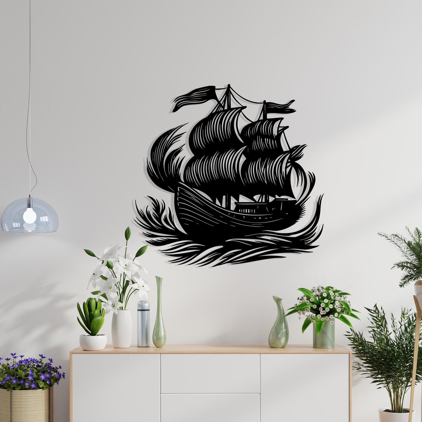 Pirate Ship Metal Wall Art hanging hardware and mounting detail