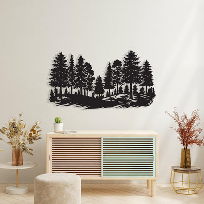 Pine Forest Metal Wall Art styled above a sofa
