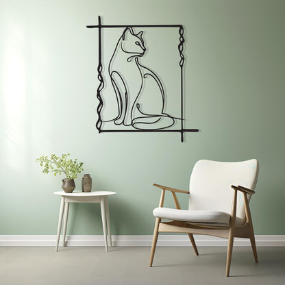 Minimalist Cat Line Art – laser-cut steel wall decor