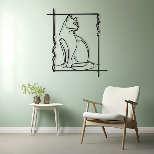 Minimalist Cat Line Art – laser-cut steel wall decor
