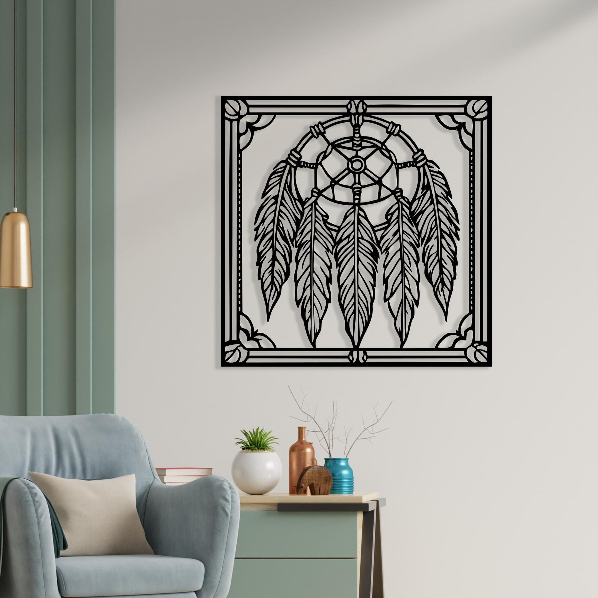 Dreamcatcher Metal Wall Art, Boho Feather Decor, Spiritual Housewarming Gift, Large Bedroom Hanging | Wallsignature