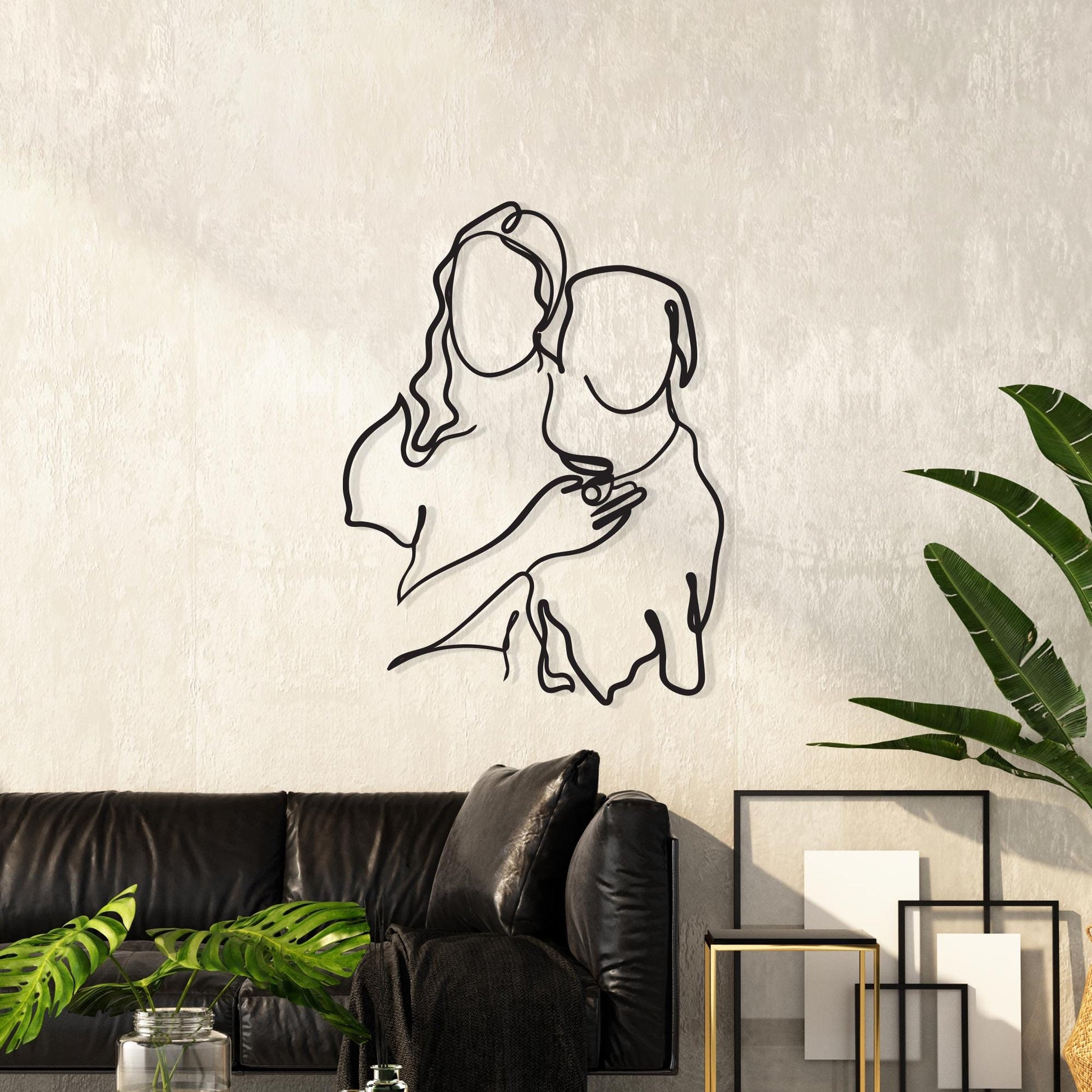 Dog Mom Metal Wall Art size guide with dimensions in cm and inches