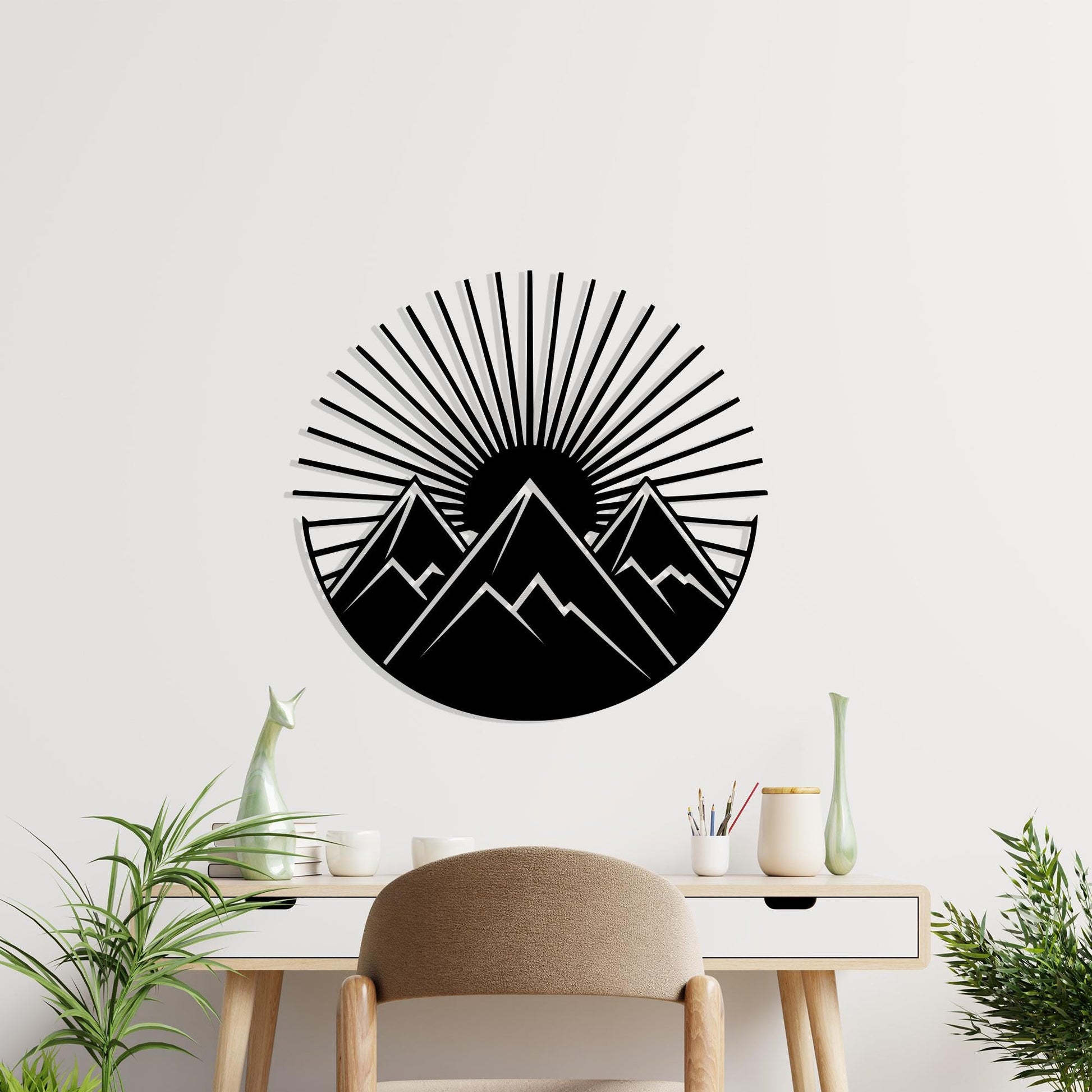 Mountain Metal Wall Art shown on a living room wall