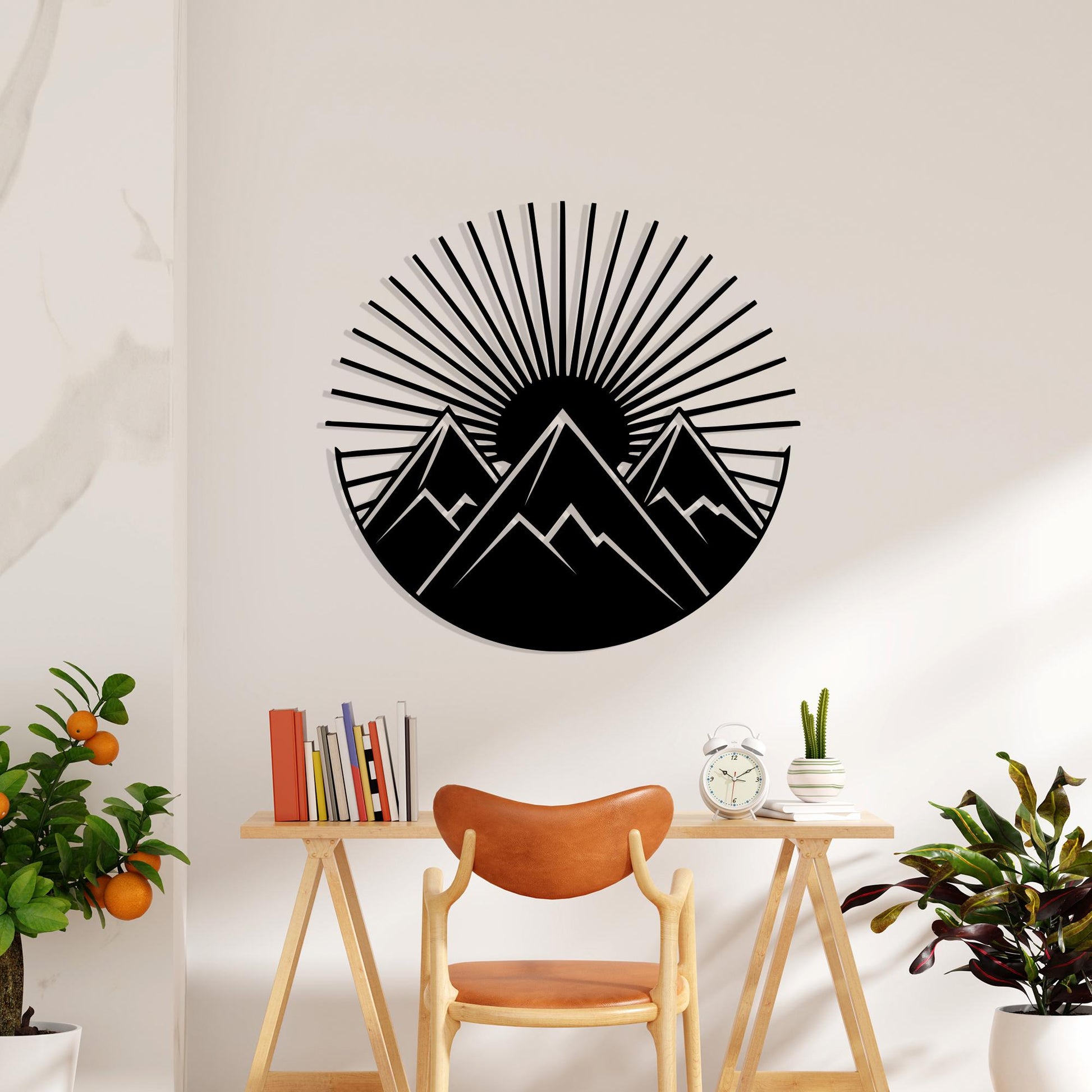 Mountain Metal Wall Art, Round Sunrise Decor, Geometric Nature Sign, Adventure Gift | Wallsignature