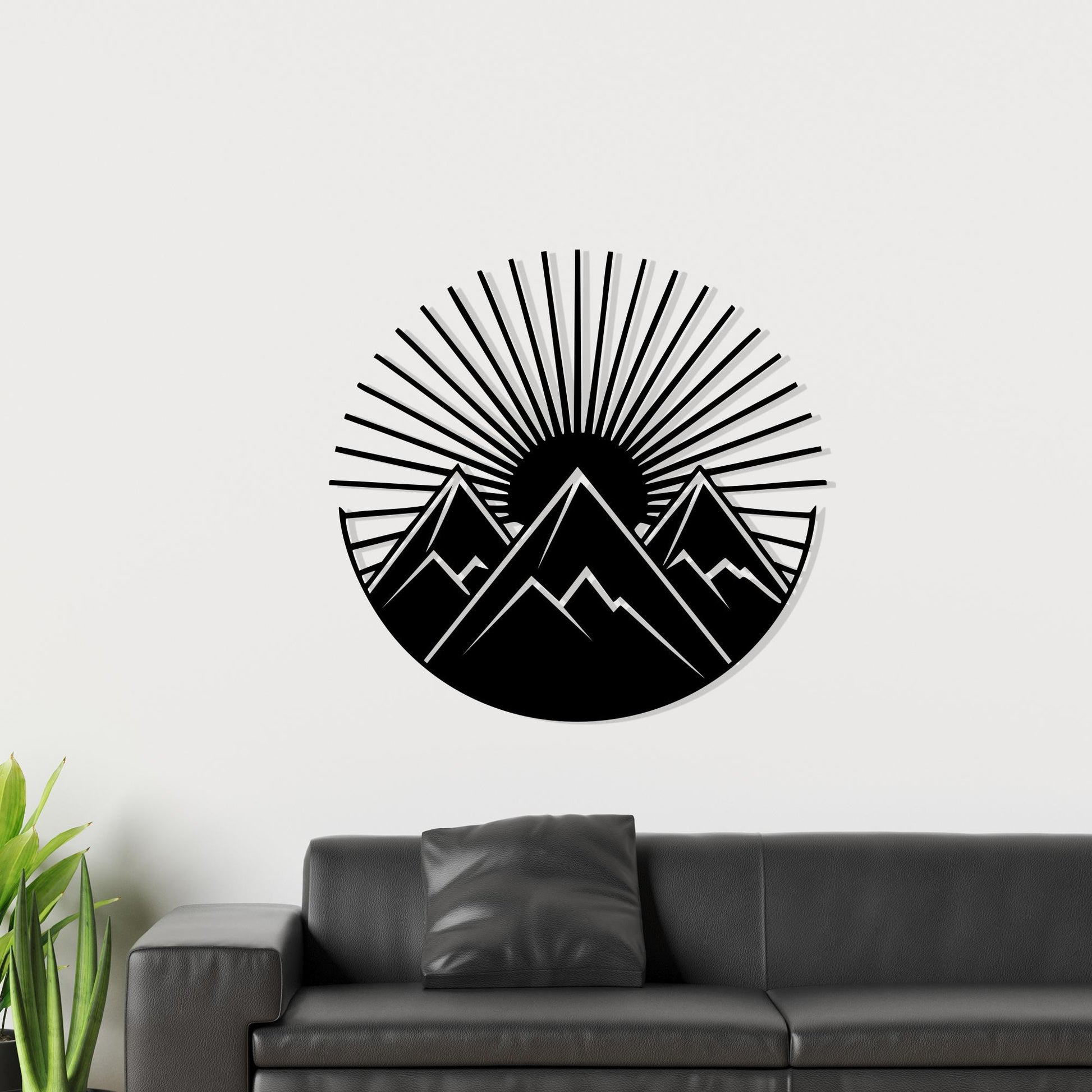 Mountain Metal Wall Art, Round Sunrise Decor, Geometric Nature Sign, Adventure Gift | Wallsignature