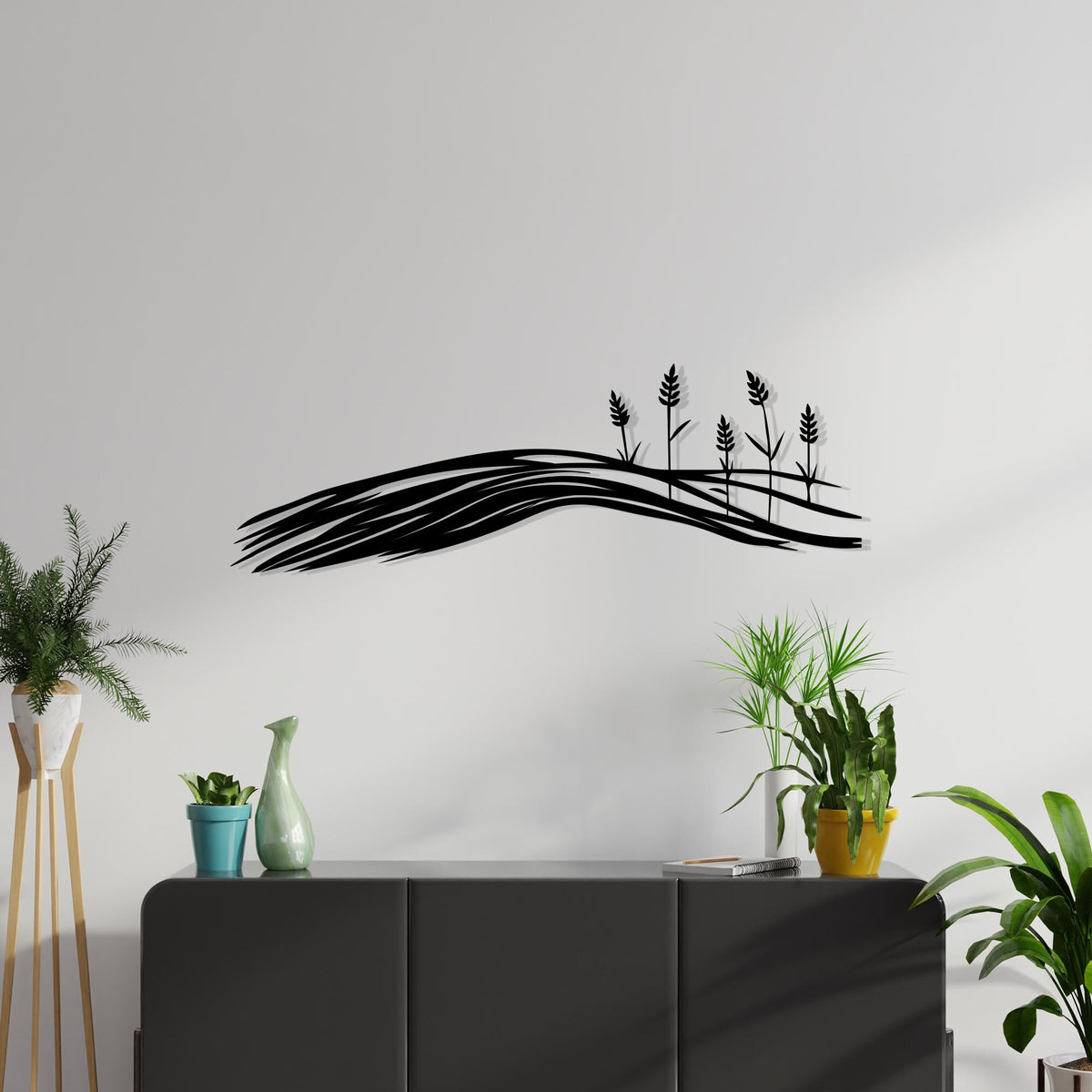 Wheat Field Metal Wall Art hanging hardware and mounting detail