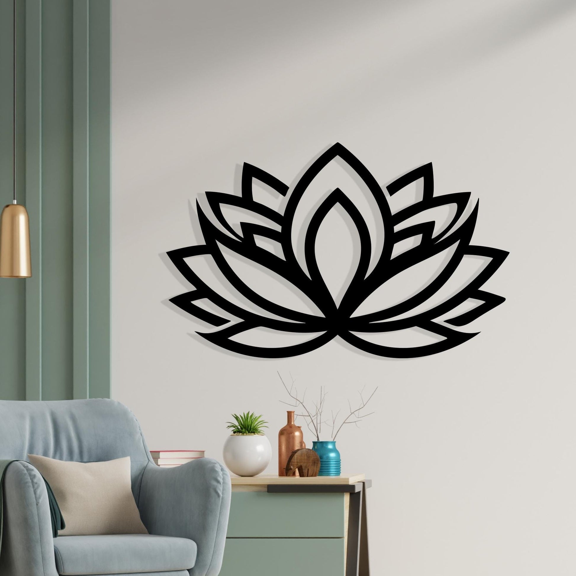 Lotus Flower Metal Wall Art in a modern hallway