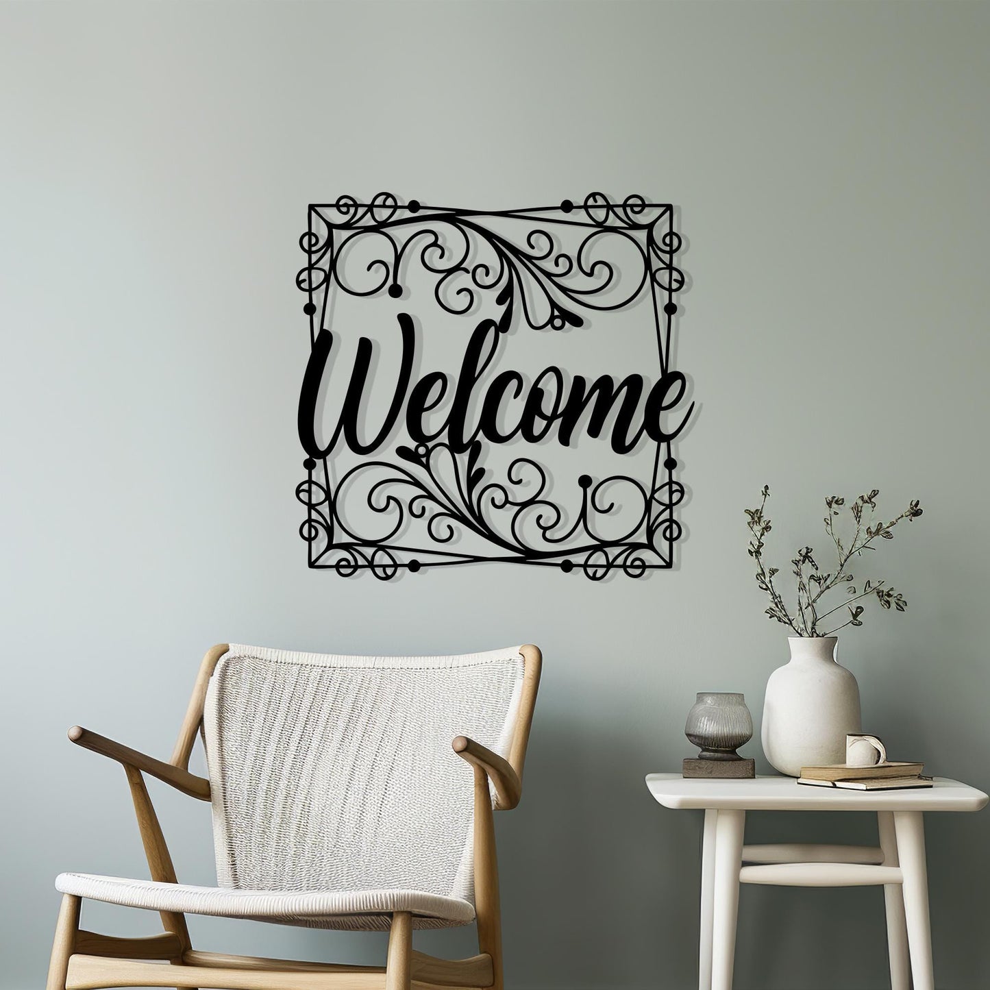 Ornate Metal Welcome Sign, Black Steel Entryway Wall Decor | Wallsignature